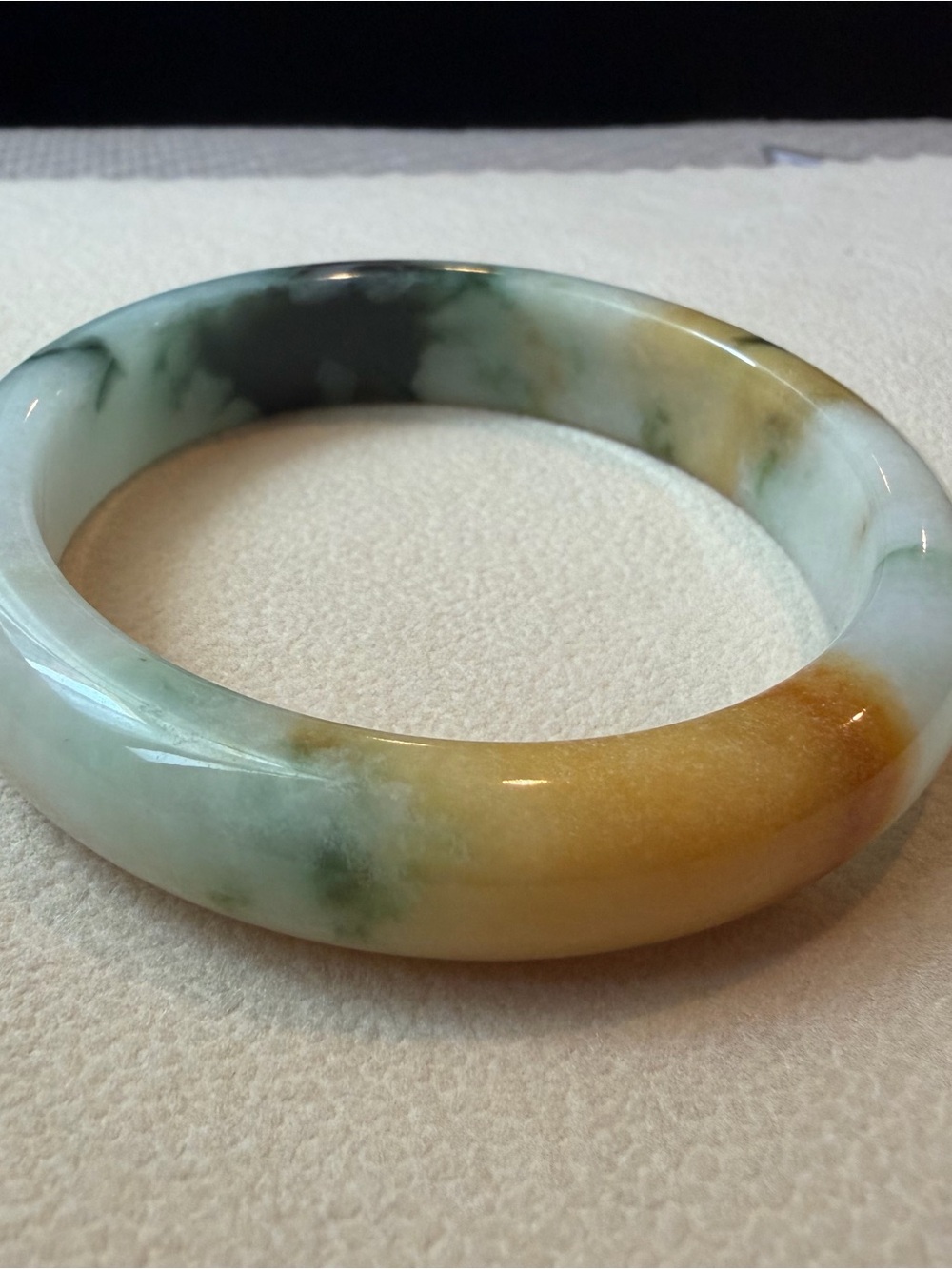 3 color Jade Bangle - Green, white and yellow. Type A jadeite Jade. Size 55.5